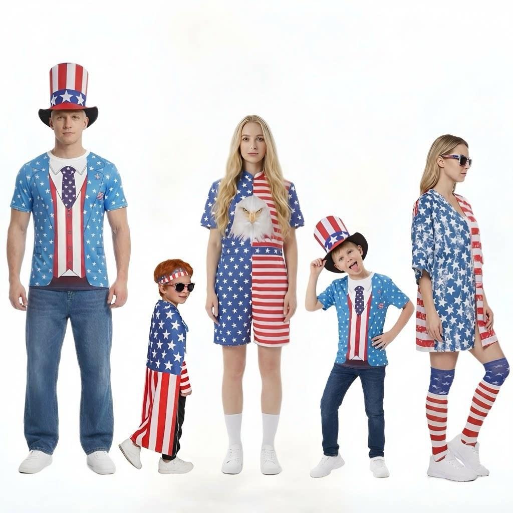Independence Day Costume Unisex Uncle Sam Hawaiian Jumpsuit For Stage Performances