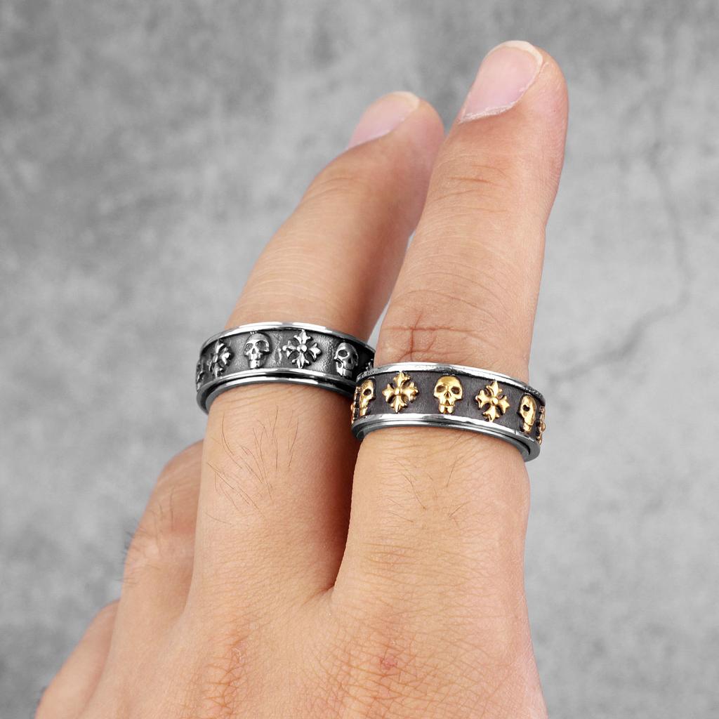Cross Skull Retro Rotatable Stainless Steel Mens Rings Punk Hip Hop for Male Boyfriend Biker Jewelry Creativity Gift Wholesale