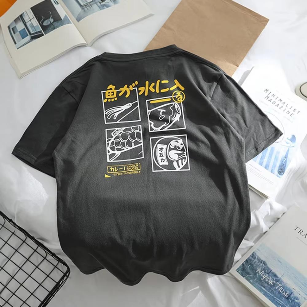 Japanese Retro Fashion Brand T-shirt For Men Women Short Sleeved Summer Loose Bf Style Couple Student Half Sleeved Funny Top