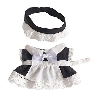 Niannyyhouse 10cm Plyschkläder Städarklädsel Huvudbonad Förkläde Klänning Utklädningsbomullsdocka Tillbehör (Svart)