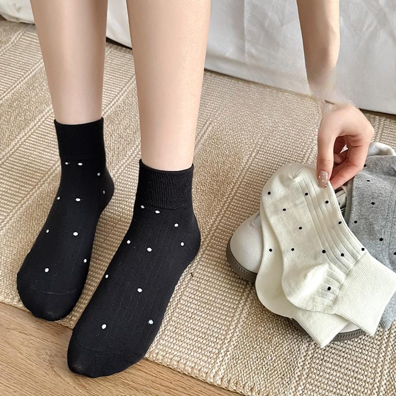 Solid-colored Cotton Socks, Women's Short Socks, Summer Trendy Polka Dot Women's Boneless Boat Socks