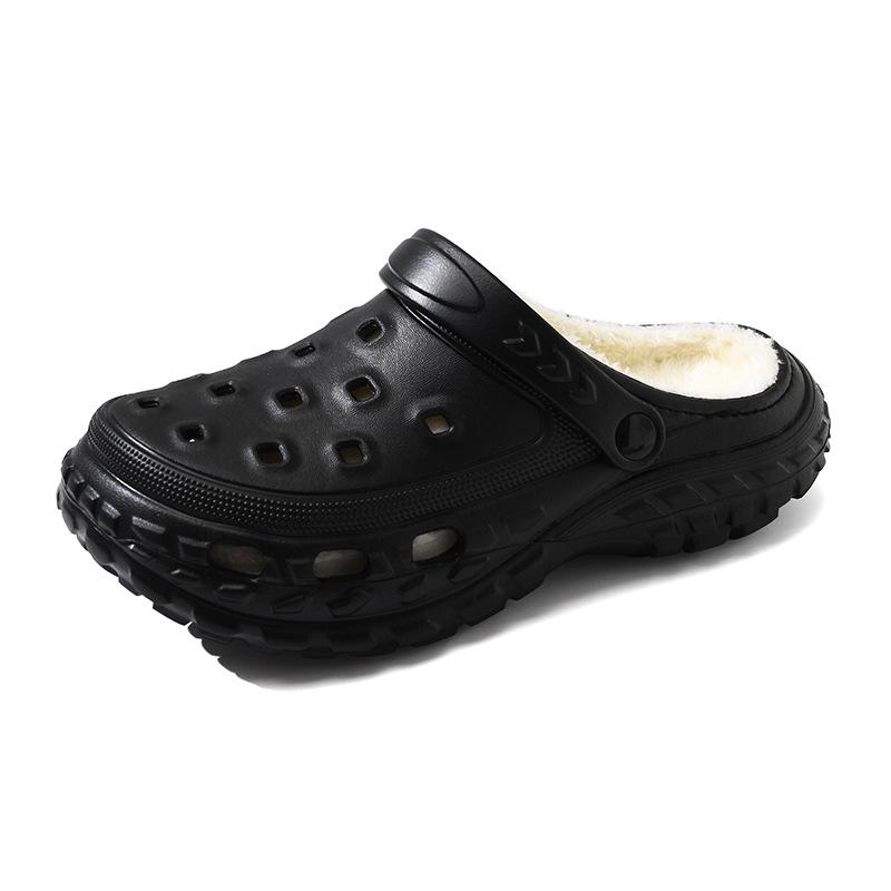 

Hole shoes velvet women s winter fashion casual warm multi-color scheme cotton slippers two wear bag head shoes 36-37 чорний