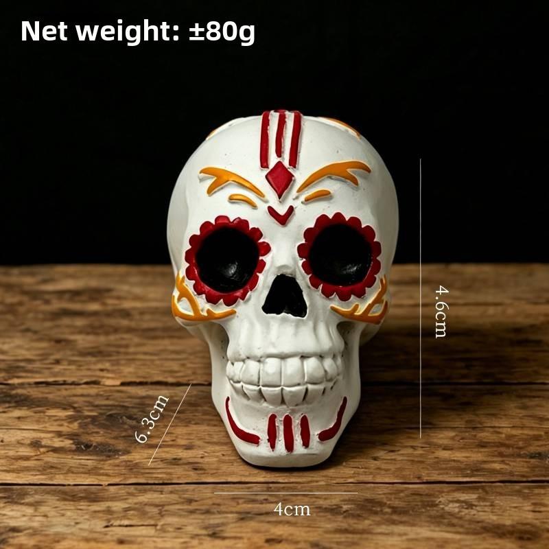 Halloween Skull Decor Figurine With Colorful Paint For Party Scene Enhancement