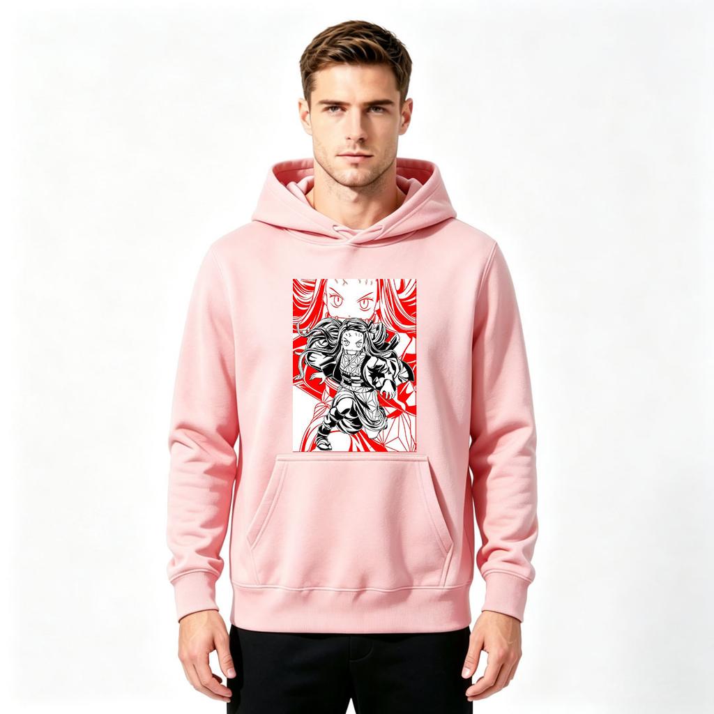 Men's Anime Nezuko Print Pullover Hoodie Casual Long Sleeve Sweatshirt for Daily Wear