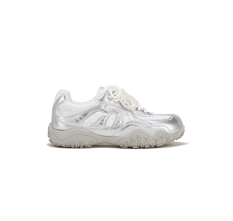 

Su Yinyin s new color is here~ The inner height of the crescent moon is increased, lace pearl casual moral training shoes, women s Forrest Gump spor 35 серебряный