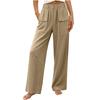 New Women's Casual Summer Cotton Linen Trousers Solid Color Button High Waist Straight Wide Leg Pants