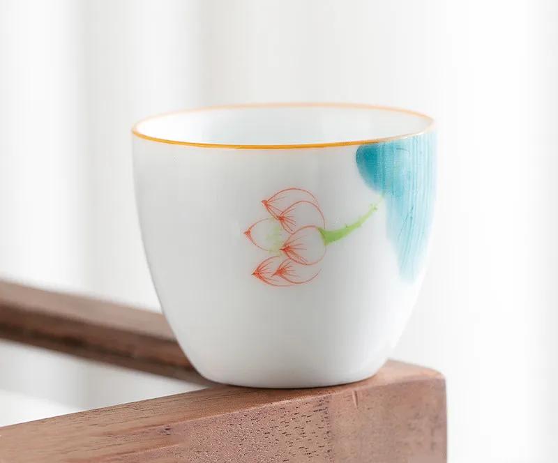 1 Pc Chinese Ceramic Teacup Handmade Lotus Tea Bowl Travel Master Meditation Cup Porcelain Tea Cup Household Tea Set 60ml