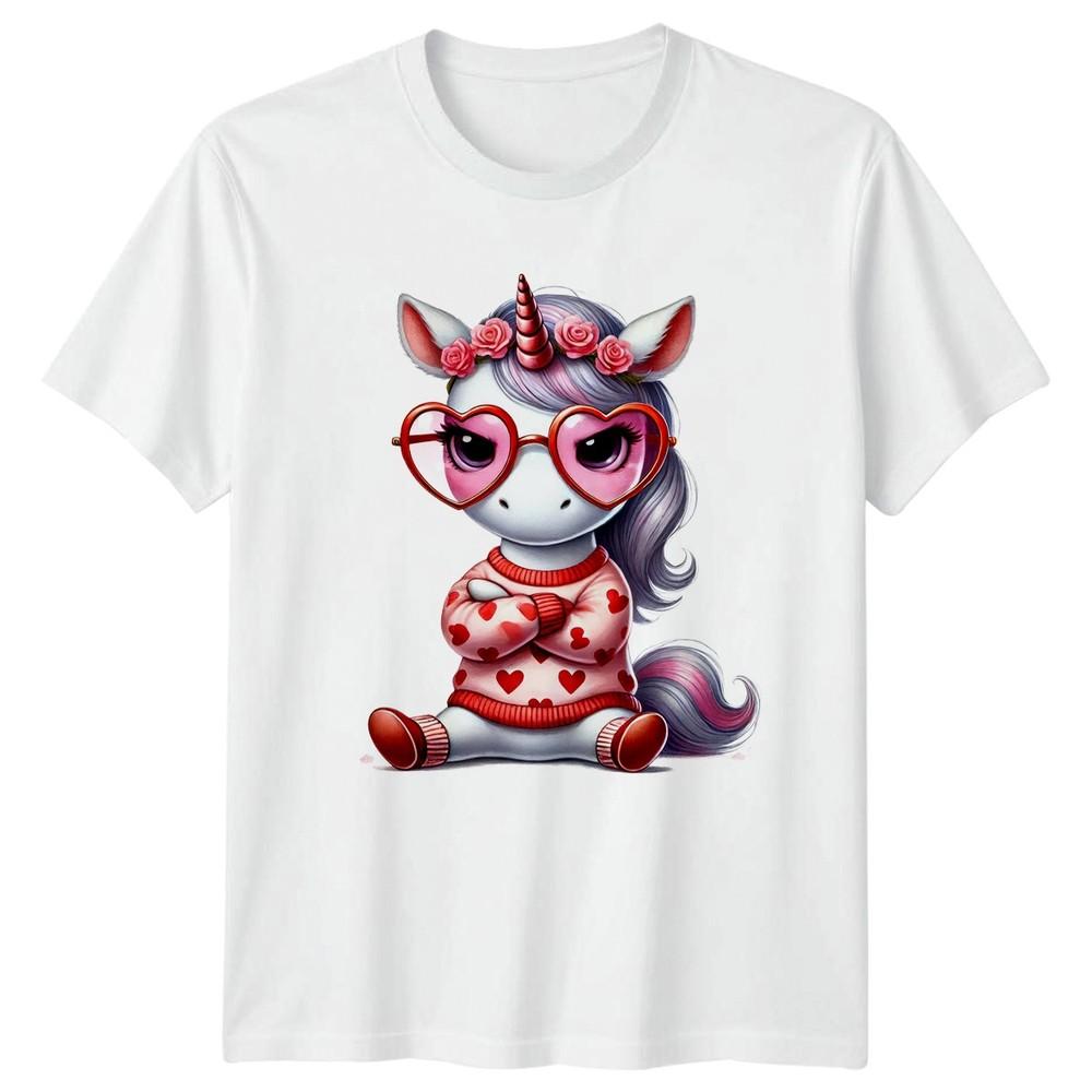 Unicorn Valentines Day Hearts Unisexs TShirt Unisexs Tee Graphic Top S