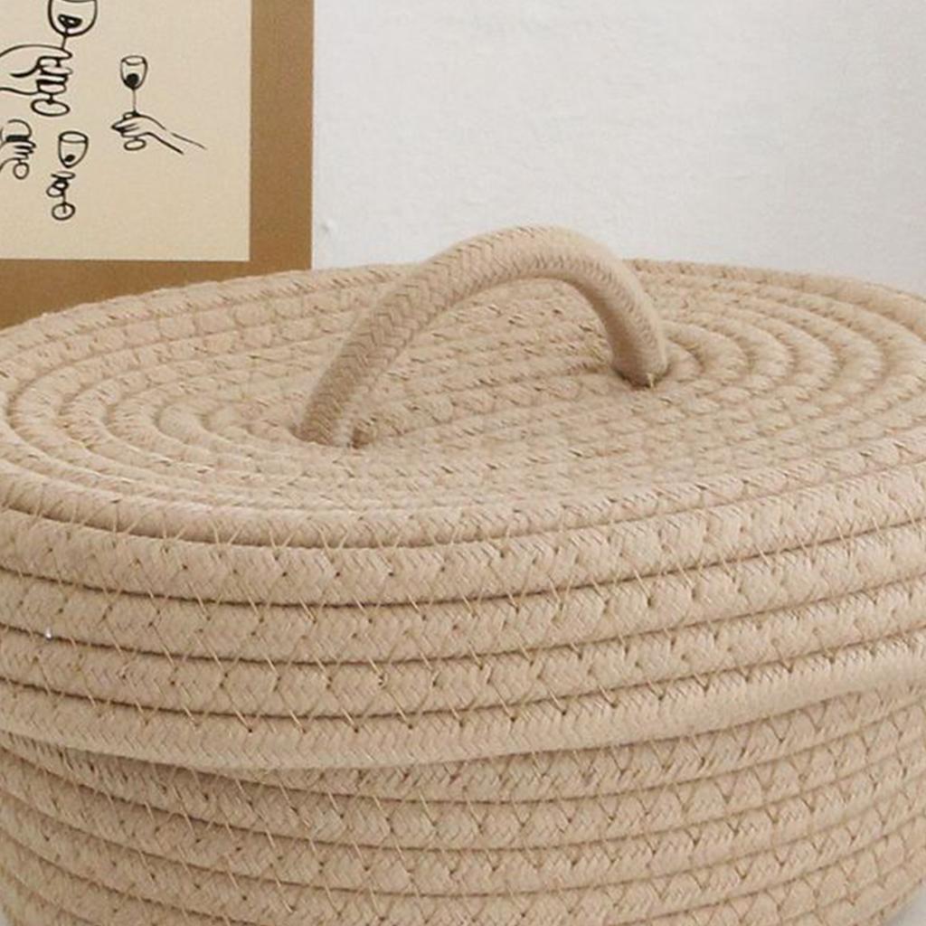 Desktop Storage Box with Lid Handmade Cotton Rope Storage Basket for Makeup Sundries Snack Needles