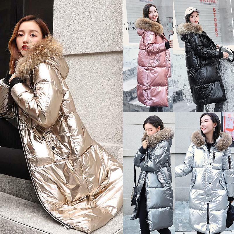 Women Shiny Thicken Long Down Coat Hooded Winter Snow Puffer Parka Padded Jacket