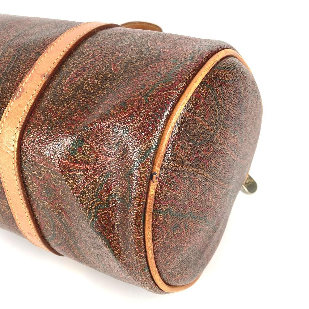 ETRO Paisley Pattern Bag Cylindrical Hand Bag PVC/Leather Brown