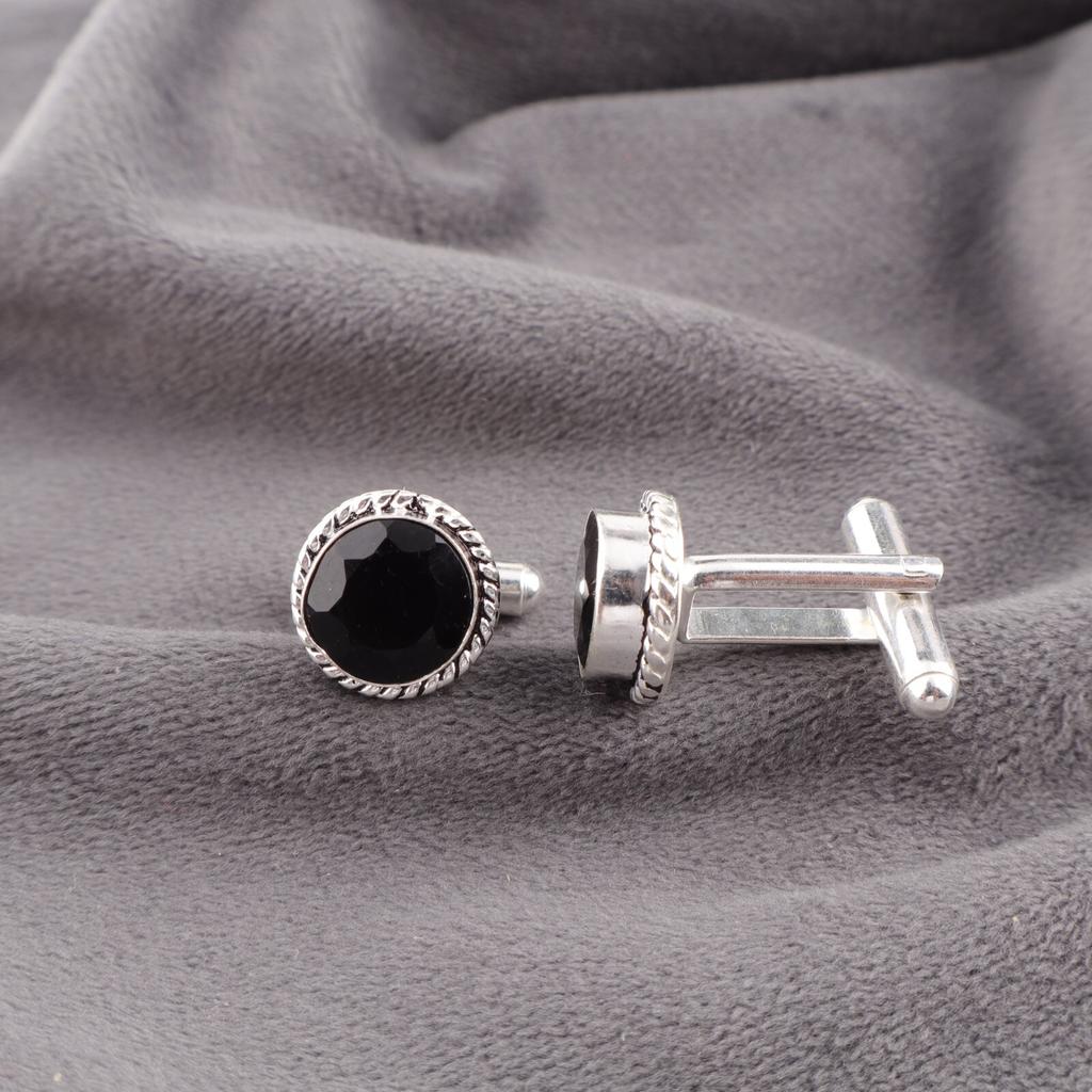 Natural Black Onyx Gemstone 925 Sterling Silver Handmade Jewelry Cufflinks 0.51" CL-3-17