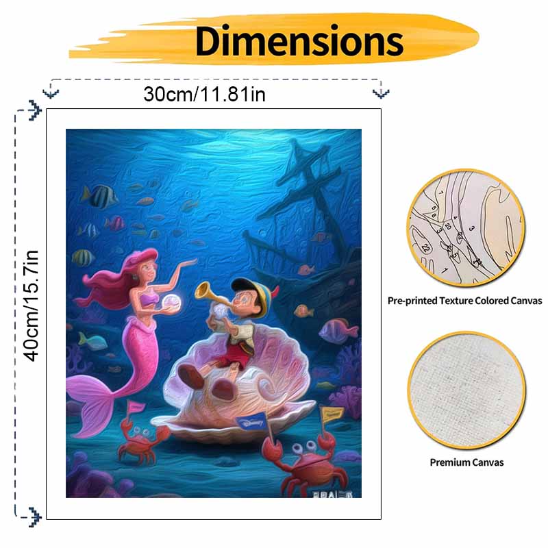 Disney The Little Mermaid And Pinocchio Painting By Numbers Kit Hand Painting Home Decor
