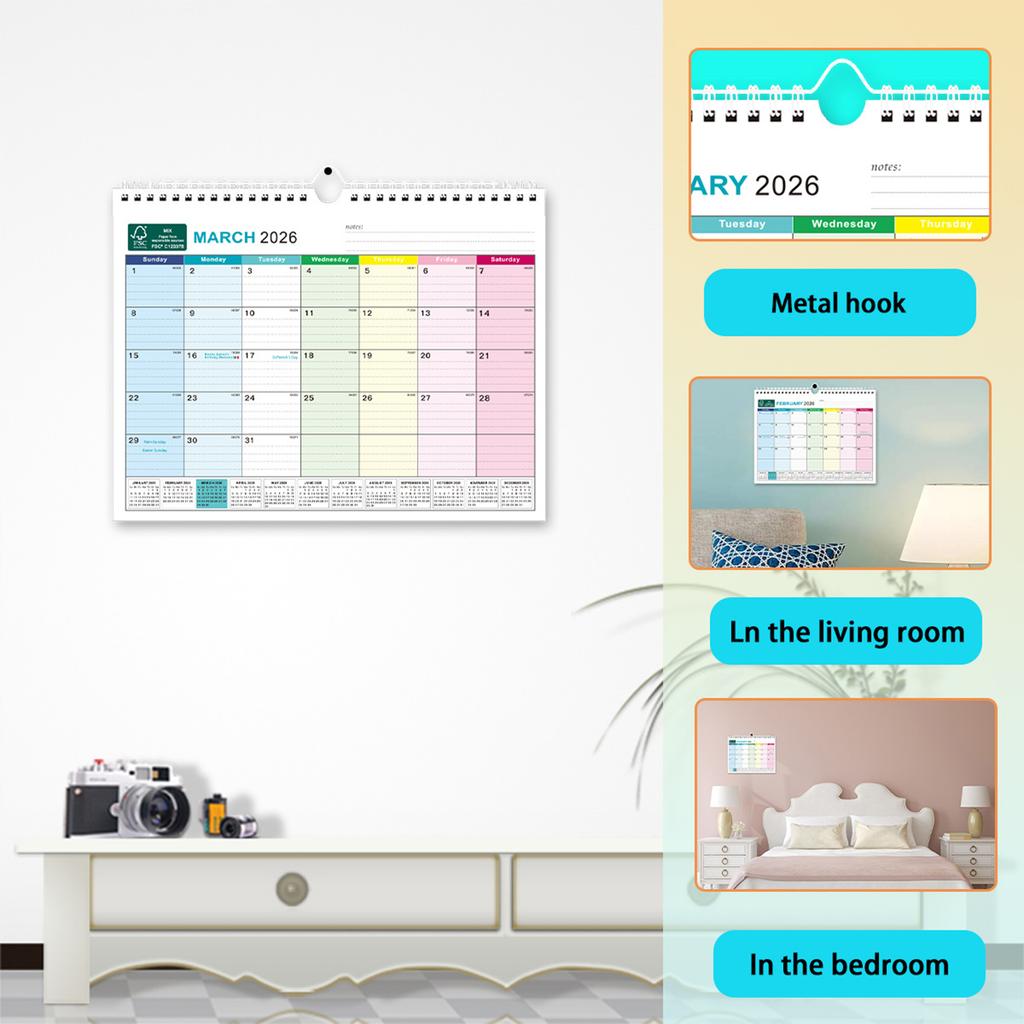 FSC Certified Wall Calendar 18 Months Multilingual Design With 5 Countries Holidays