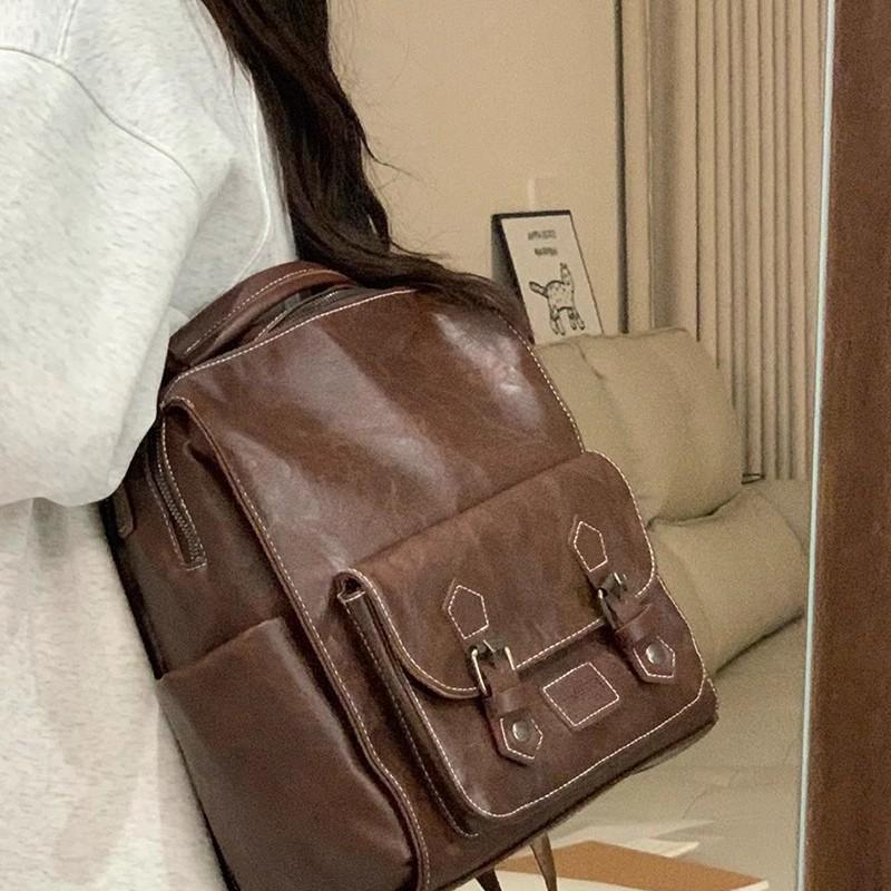 Large Capacity Backpack Vintage British Style Student School Bag 3-Way Convertible Shoulder Handbag Travel Daypack