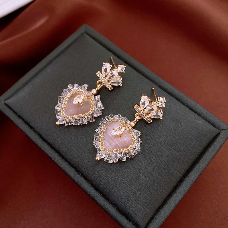 

Real Gold Electroplated Silver Needle Zircon Love Earrings Light Luxury High-end Stud Earrings Niche Earrings Women