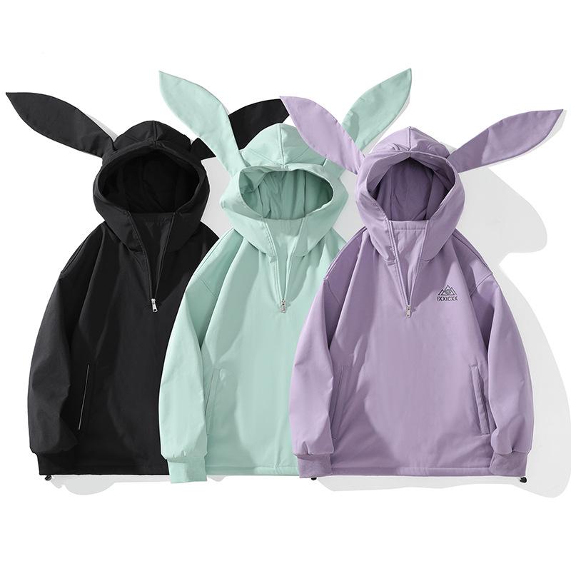 Unisex Winter Waterproof Rabbit Ear Ski Suit: Silver Fox Fleece One-Piece Plus Size Windproof Jacket