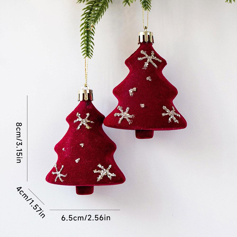 Red Velvet Flocked Christmas Tree Pendant Snowflake Bell Wreath Stocking Bow Elk Christmas Decoration Ornaments Home Decor
