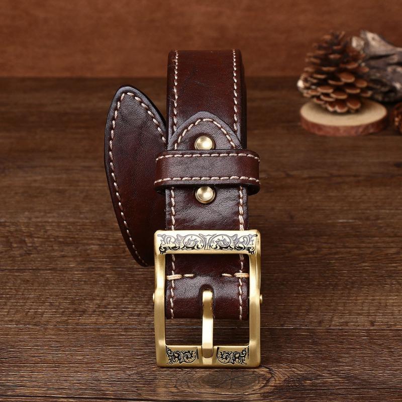 Thickened Men's First Layer Retro Belt Personalized Belt Copper Buckle Belt
