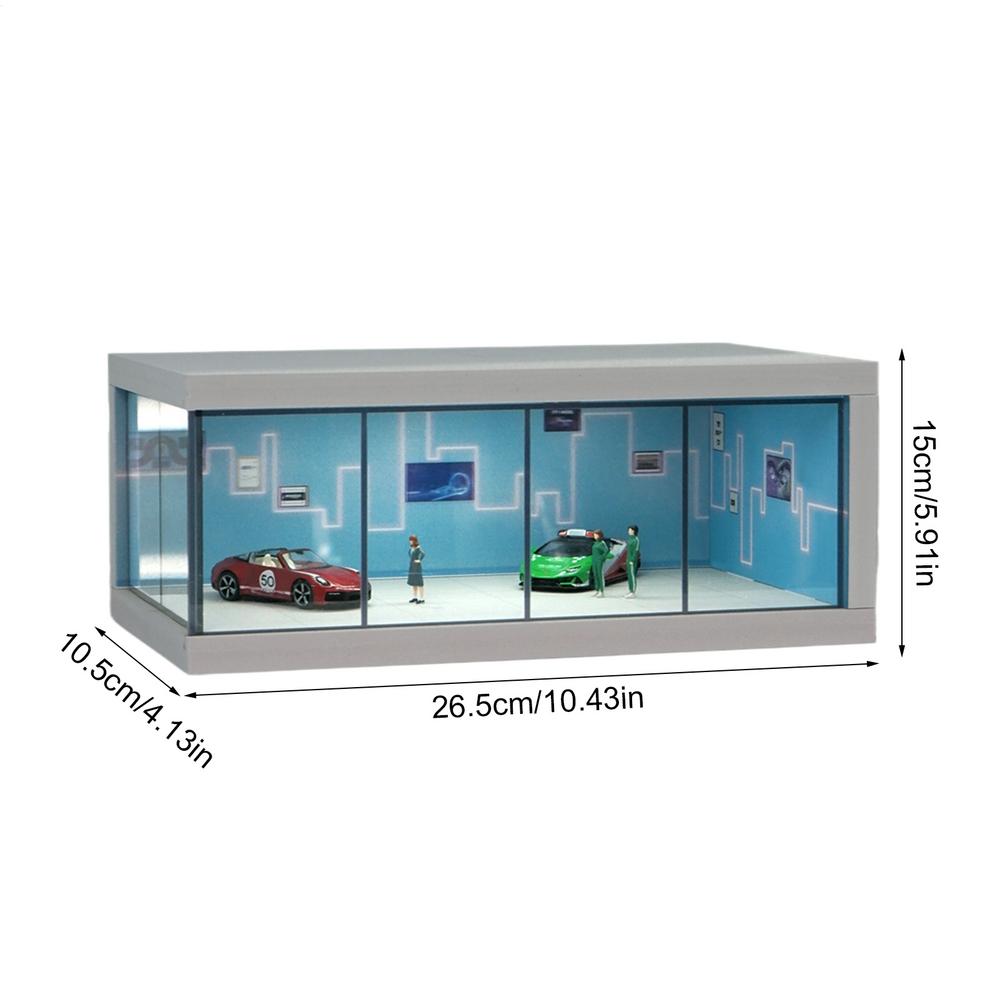 Car Model Display Cabinet Clear Car Model Display Box Stackable Storage Organizer Space-Saving Show Case with Light синий