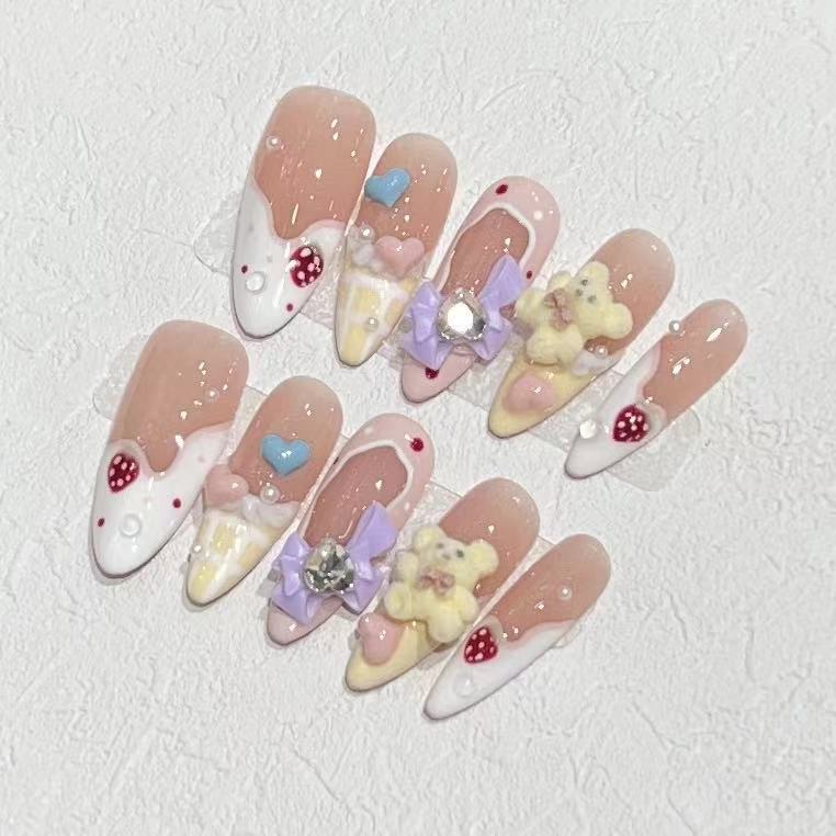 New Summer Hand-wearing Armor Nude Cream French Strawberry Love Removable Manicure