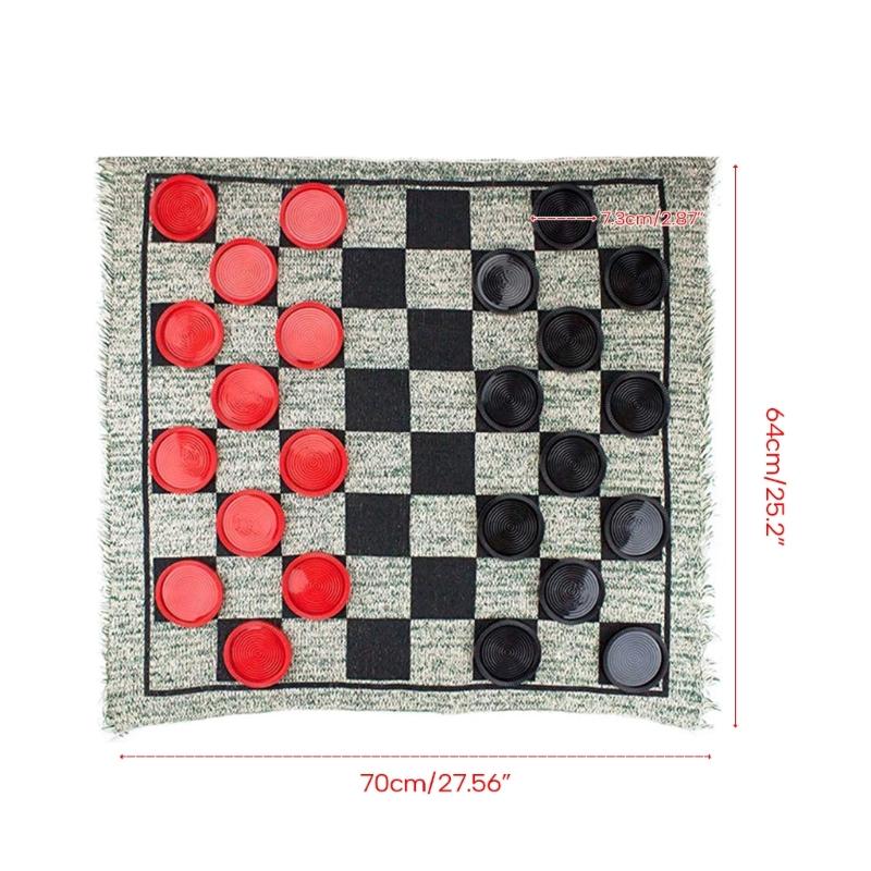 3 in 1 Giant Checkers Set Vintage Giant Checkers Game with Reversible Mat Indoor and Outdoor Board Game for Family