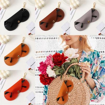 Portable Hanging Glasses Storage Bag PU Leather With Lanyard Glasses Cover Litchi Sunglasses Pouch Travel