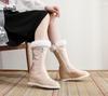Winter Warm Mid-Calf Boots for Women Anti-Slip Faux Fur Lining Embroidered Snow Booties Women's Fleece Lined Side Zipper Wedge Walking Boots Shoes
