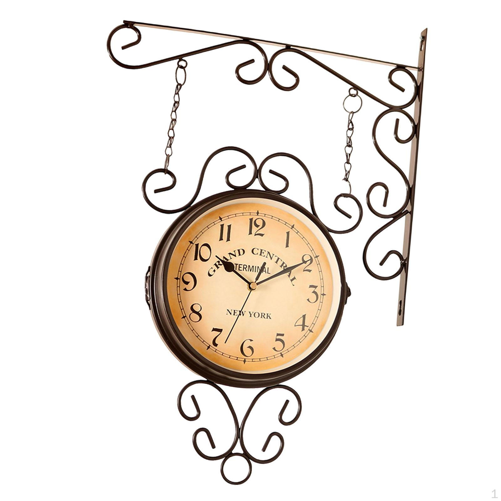 

Антикварный дизайн Круглые Двусторонние Настенные Часы, Вокзальные Часы для Кухни, Сада и Патио.