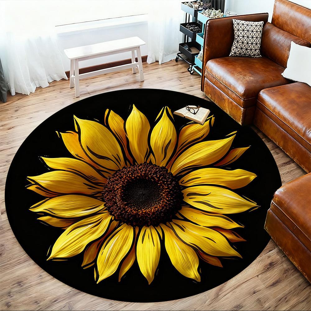 1pc Sunflower Petals Round Chair mat office Area Rug - Non-Slip, Floor Mat for Office, Bedroom, Ideal home decor gift p0105064