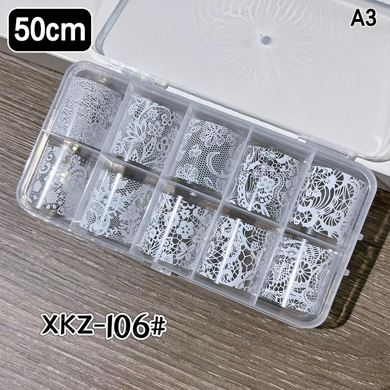 10 Rolls Nail Transfer Foils Sticker Black White Red Lace Flowers Nail Art Nail Charms Diy Nail Decoration Manicure Accessories