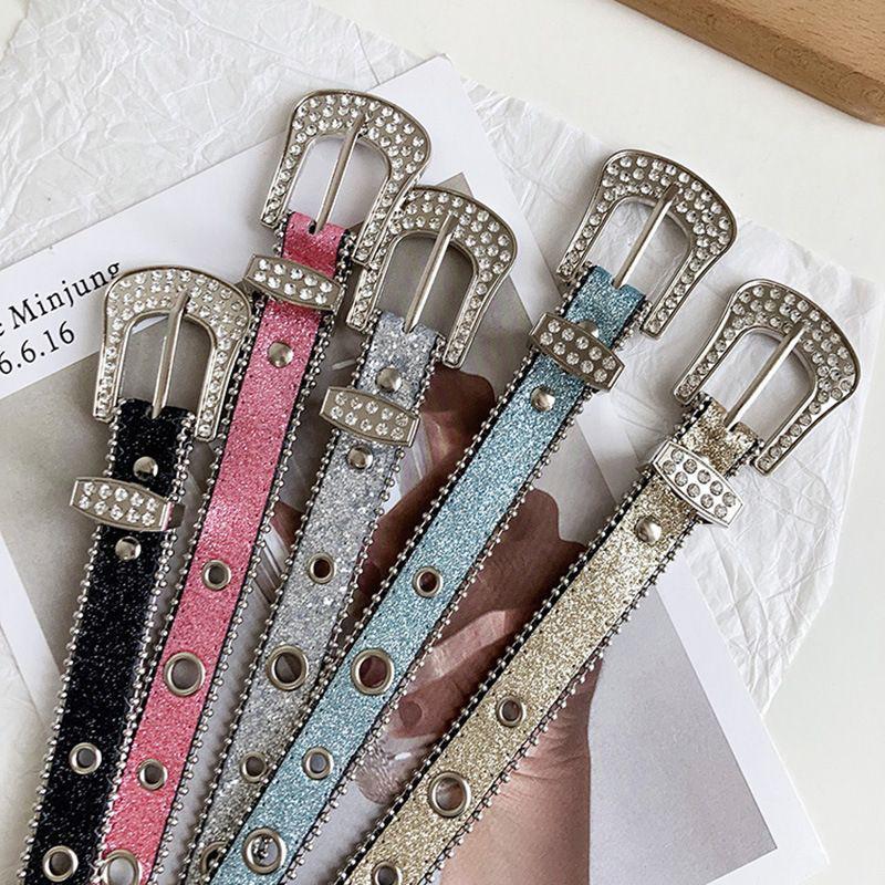 Y2K Girls Goth Rhinestone Belts Fashion Women Pu Leather Strap Rhinestone Belts Western Cowboy Belt For Jeans Men Dropship