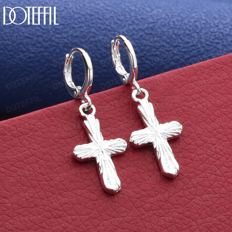 925 Sterling Silver Cross Pendant Earrings - Elegant Gift Jewelry