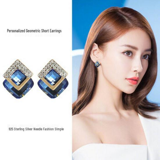 Korean Style Geometric Zircon Needle Ear Studs for Women - Retro Fashionable Earrings