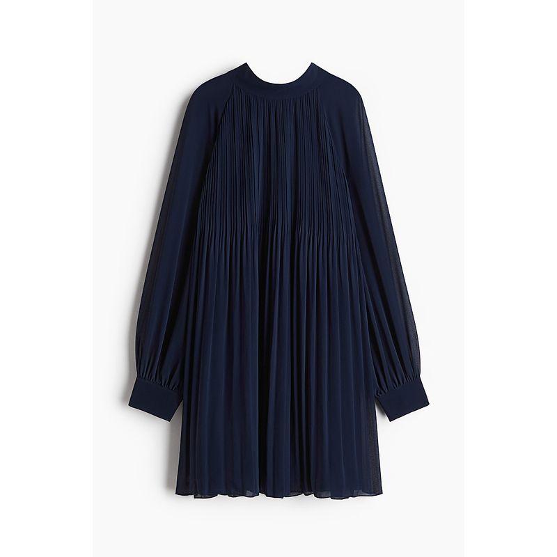 

HM Women s Dress Fall 2025 New Arrival Trendy Pleated Chiffon Dress 1274231 Navy blue 155/76