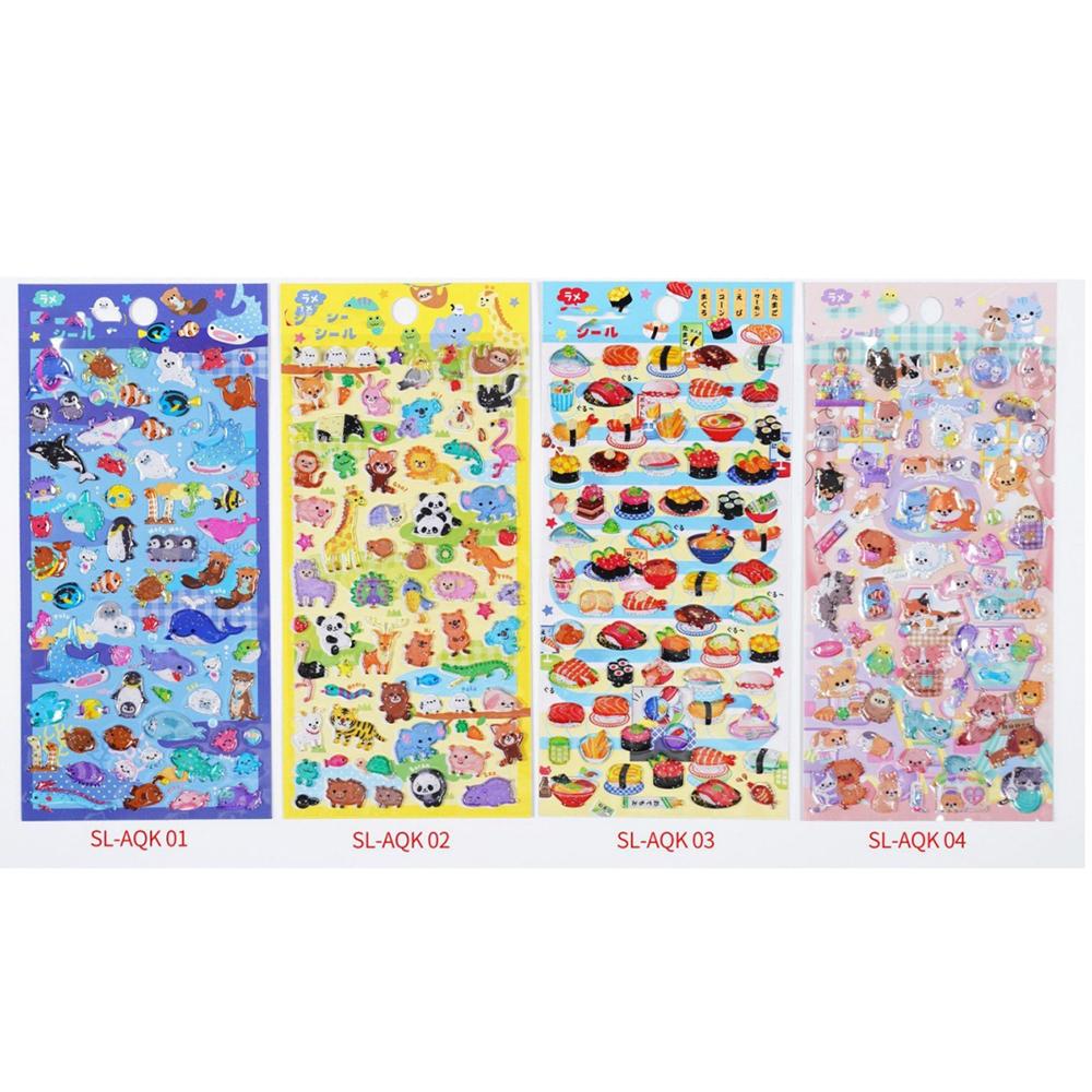 4 pcs/6pcs Kawaii Glittering 3D Sushi Sea Animals Vehicles Stickers Scrapbooking Diy Journal Stationery Sticker Gift Deco Art