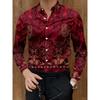 Men's New Retro Totem Flower Pattern Light Luxury Business Casual Long Sleeved Shirt Baroque Red Brown Interwoven Top