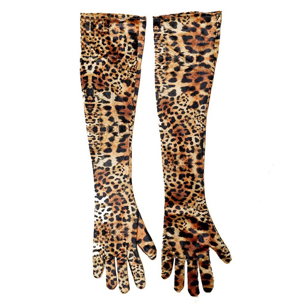 Gold Velvet Long Gloves Leopard Print Clubwear Mittens Fashion Dinner Dress Gloves Halloween