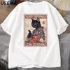 More Espresso Less Depresso Humorous TShirt Unisex Women Black Cat Coffee T Shirt Cotton Y2k Summer Loose Short Sleeve Tee