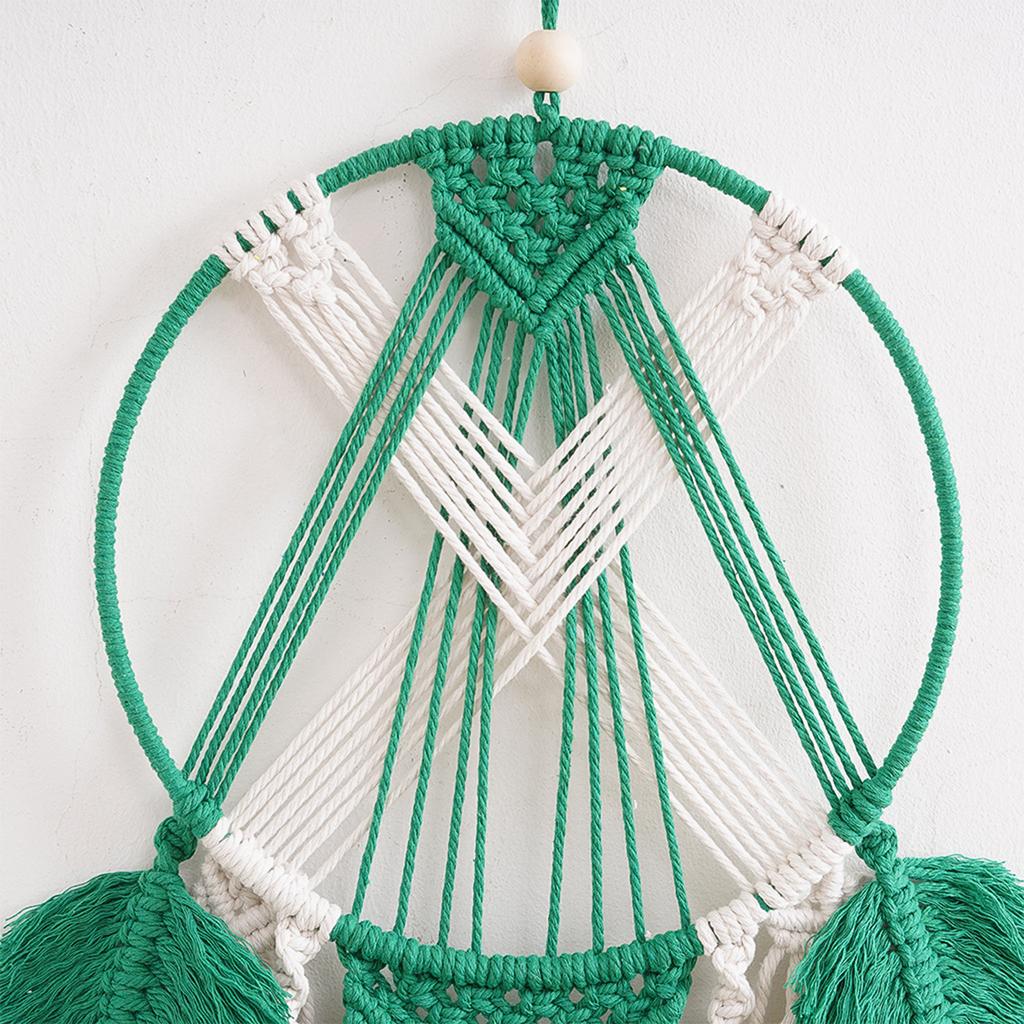 Handwoven Cotton Rope Contrast Color Dreamcatchers with Leaves Tassels Wall Hanging Macrames Tapestrys for Home Decors