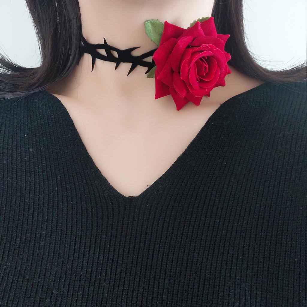 Dark tie Gothic Black Bramble Red rose choker Neck Strap Choker Necklaces Lace Neck accessories Necklace Women's accessories