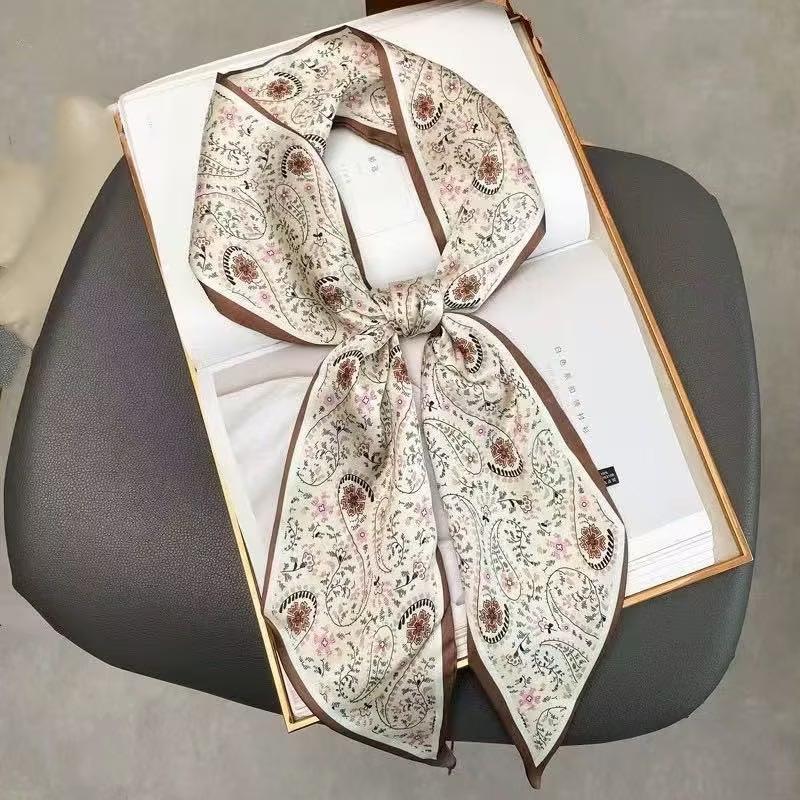 Small silk scarf women's long square scarf with shirt decoration neck guard, scarf accessories, tie, summer streamer ribbon.