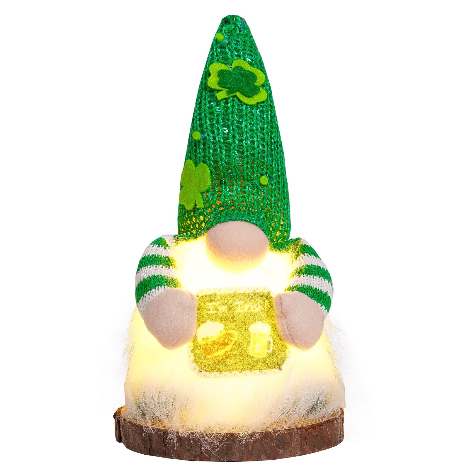 St. Patrick s Day Luminous Green Gnome Sequin Decoration Doll