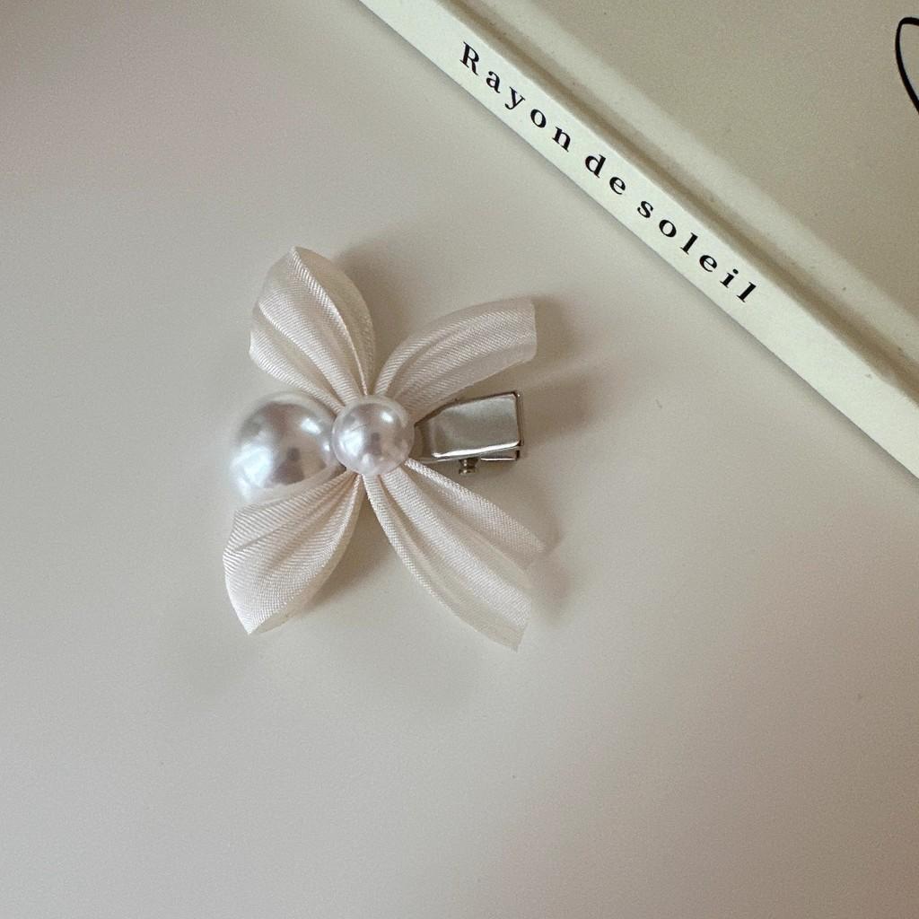 Mesh Bow Pearl Hair Clip Female Korean Holiday Fashion Duckbill Clip Hair Accessories