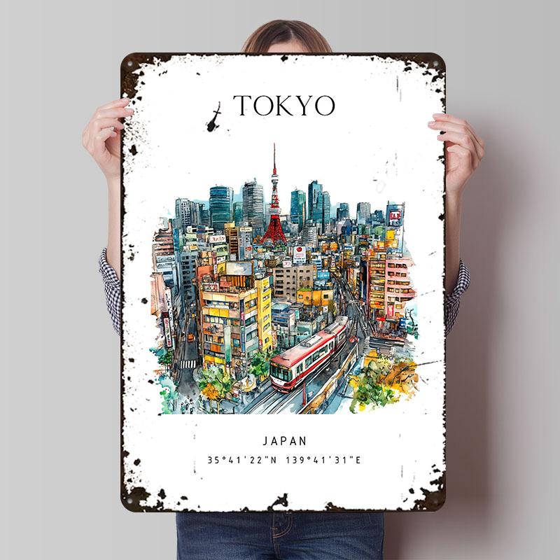 Tokyo Japan Travel Printed Poster Customized Wall Art Retro Vintage Metal Tin Signs for Home Office Decoration Gaming Desk Decor