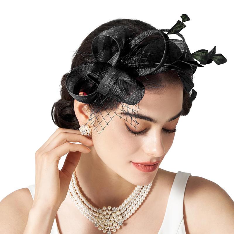Bride Headband Feather Fascinator Headband Retro Large Floral Hair Clip Cocktail Wedding Party Bridal Hat Decor Ladies Headwear