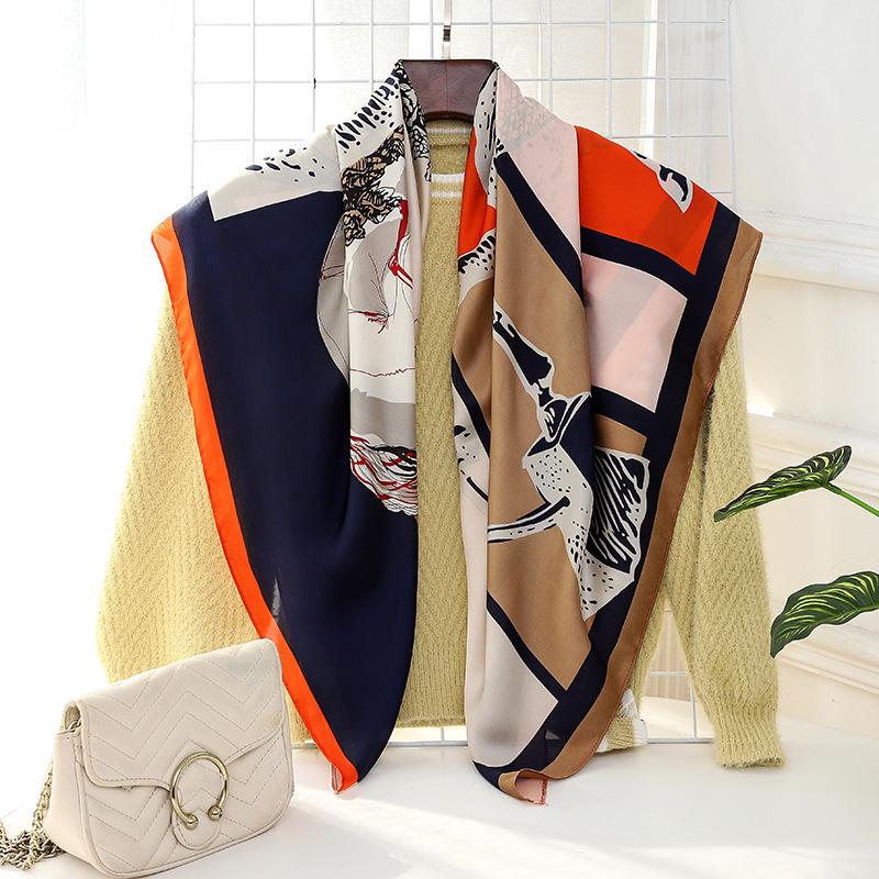 Women's Retro Fashion Mulberry Silk Feel Square Scarf - Summer Faux Satin, Sun Protection, 90cm