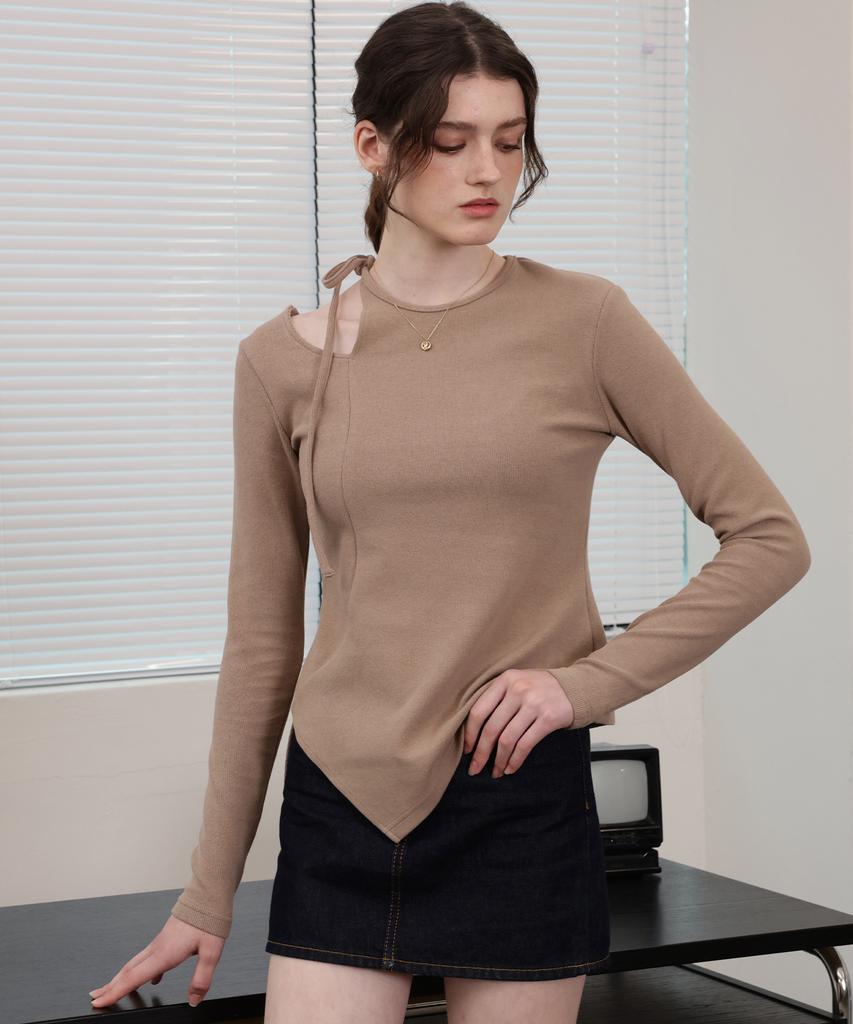 Leobeucham [Celina Cut-Out Ribbon Knit Top_Beige] Celina Cut-Out Ribbon Knit Top_Beige