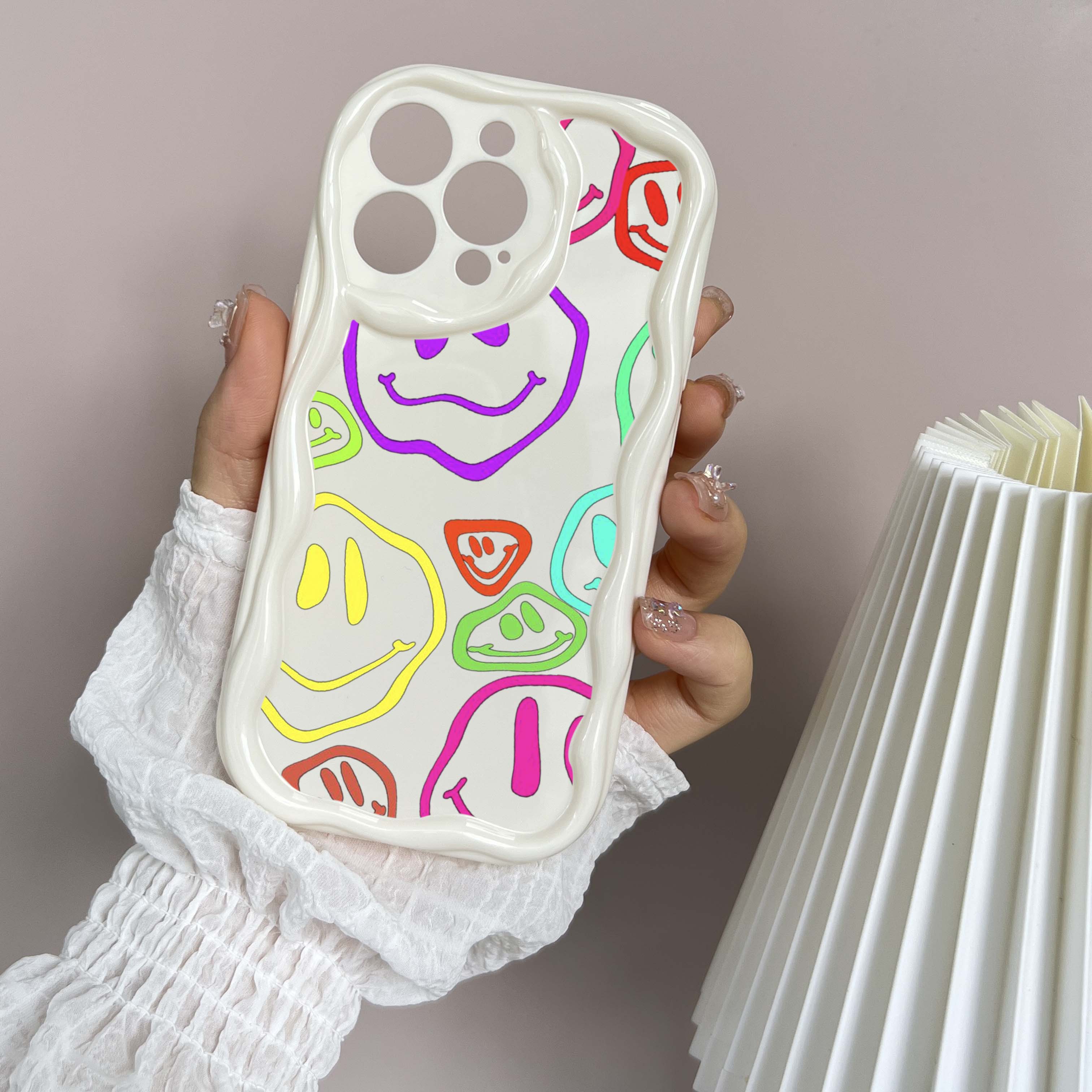 

N43 милый красочный выразительный дизайн Волнистый чехол для телефона для iPhone 15 14 Pro Max Samsung S24 S23 Ultra A54 A14 A34 Xiaomi Redmi 13C Мягкая задняя крышка Huawei Realme V13 5G