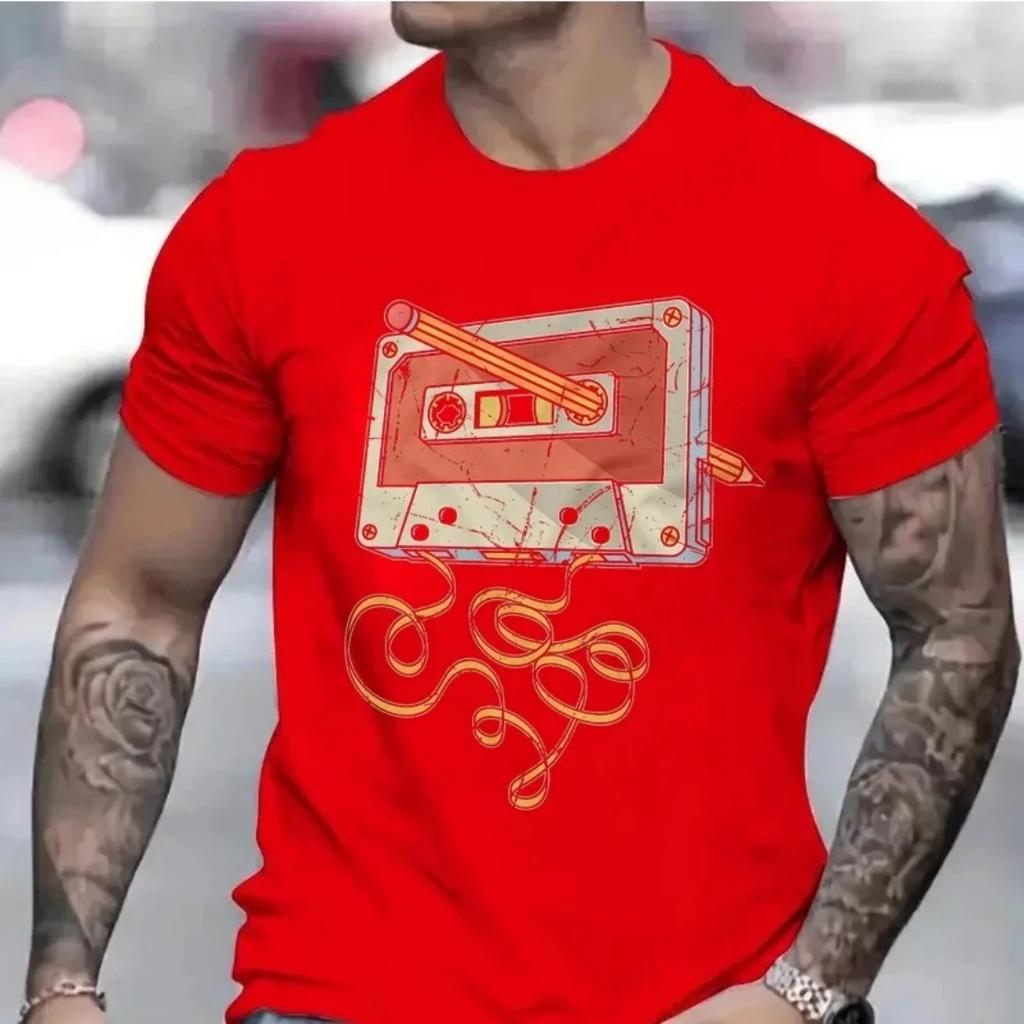 Unisexs Vintage Cassette Tape With Pencil Tshirt Shirts For Guys Funny Graphic Tees Birthday Clothes Fashion Casual Unisexs Tees